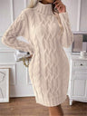 Twisted Thread Turtleneck Knitted Sweaters Midi Dresses