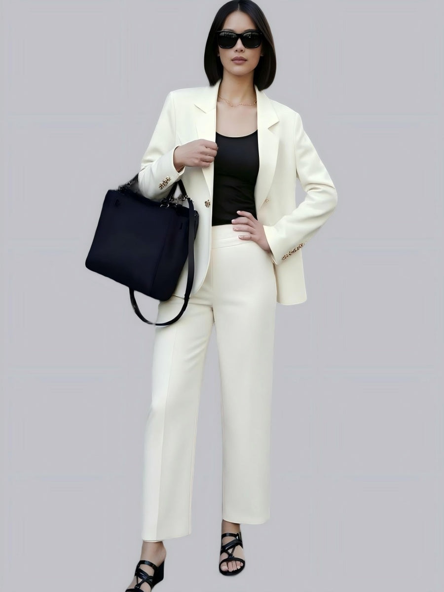 Solid Color Gold Button Decoration Blazers Trousers 2-piece Sets