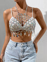 Diamond-studded Openwork Crystal Pendant Halter Neck And Backless Tank Tops&Camis