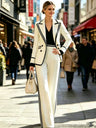 Two-piece Suit With Color Blocking, Long-sleeved Lapel, Double-breasted, Casual Style, And Trousers.