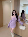 Knitted Elegant Fashion Set: Long-sleeved, Waist-cinching Sweater And Strapless Dress Two-Piece Set