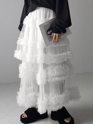 Mesh Three Floors Sweet A-line Skirt