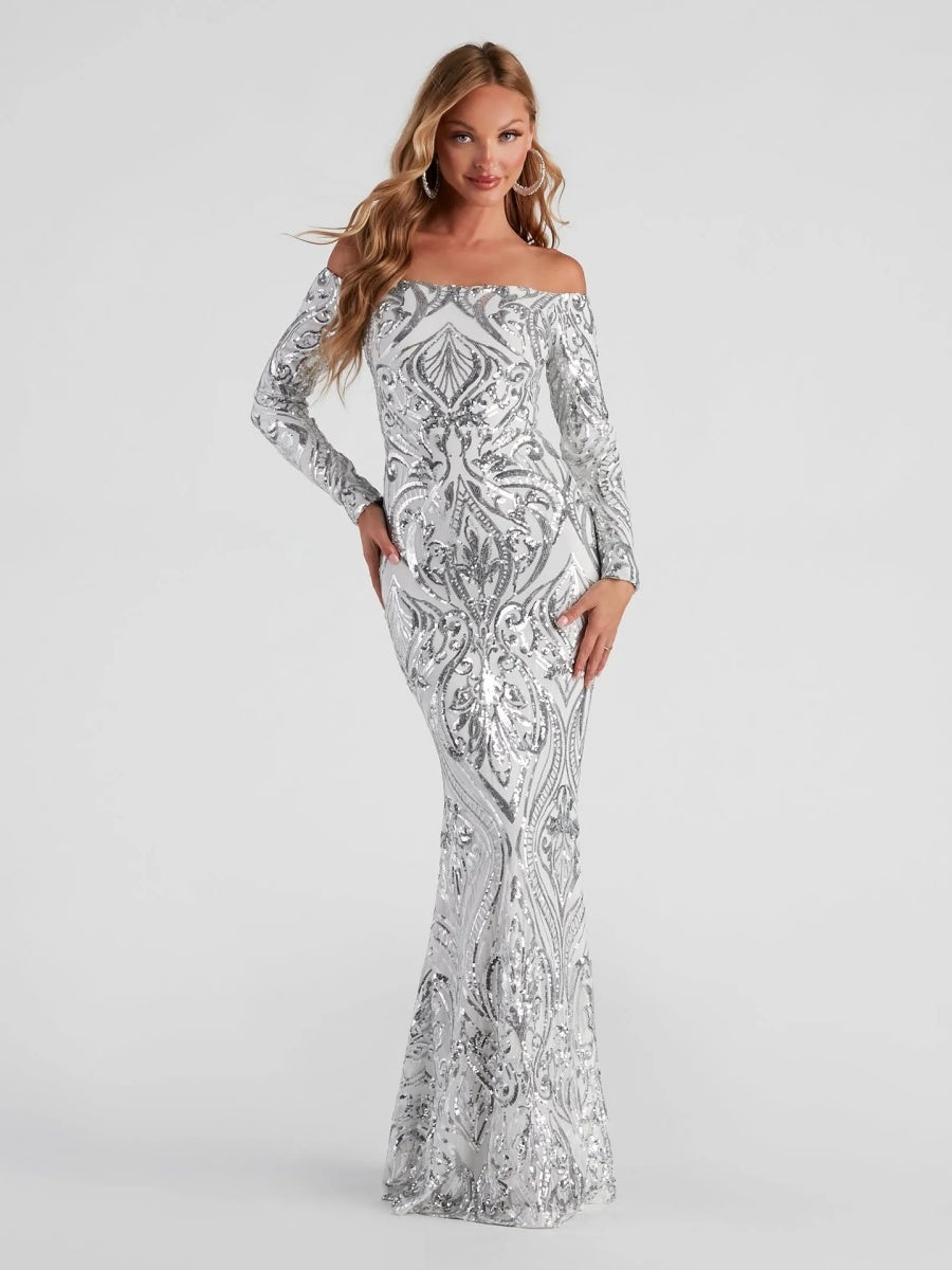 Liber Autumn women's sequined one-shoulder long dress