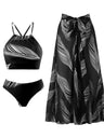 Feather Print Two-Piece Swimsuit With Sun Protection And Skirt (Three-Piece Set)