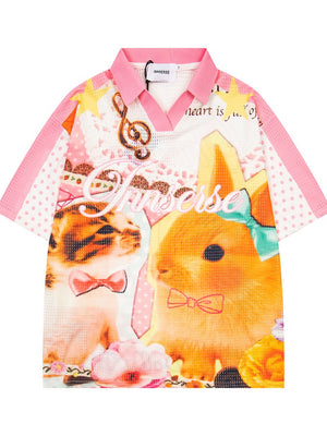 Cartoon Printed Loose-fit Mesh Breathable Quick-drying T-shirts