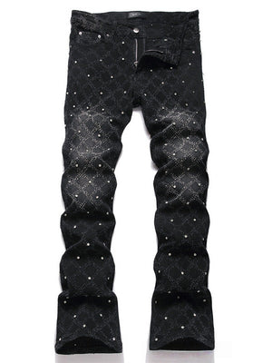 Punk Black Slim Stretch Orange Embroidery Flared Jeans