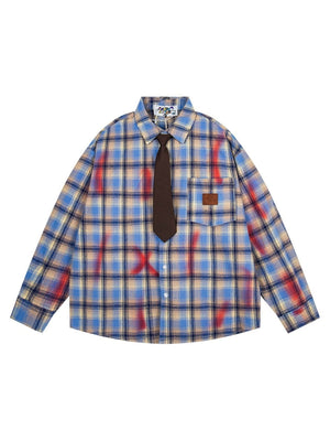 Liber Autumn Neutral wear Pocket decoration Plaid Shirts