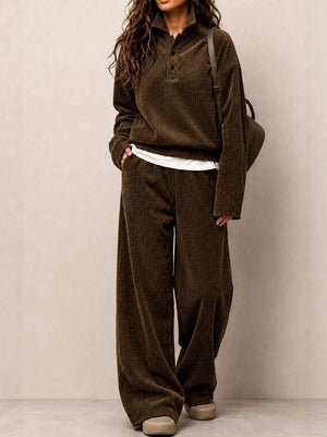 Corduroy Comfortable Casual Loose Straight Leg Pants And Sweatshirt Set