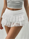 Y2K Lace Trim Low-waisted Pleats Multi-tiered Cake Skirt Sweet Short Skirt