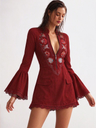 Long-sleeved Solid Color Patchwork Lace Short Dress