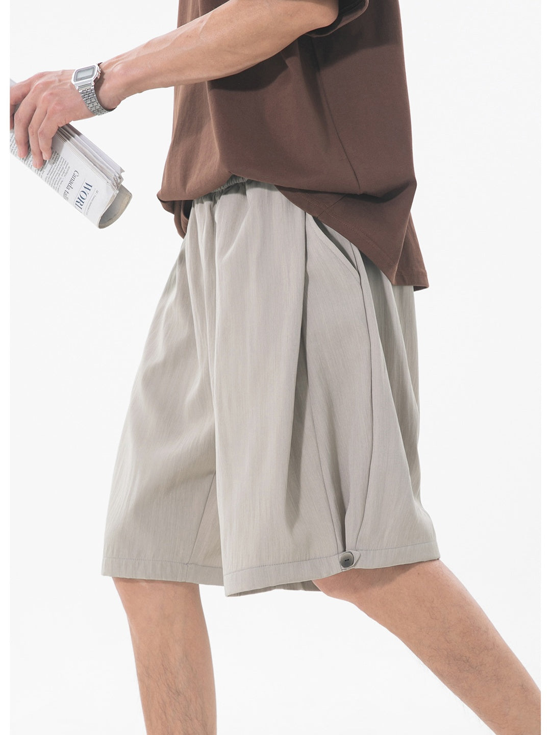Slight Wrinkles Gathering Straight-fit Five Points Dress Pants Shorts