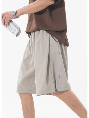 Slight Wrinkles Gathering Straight-fit Five Points Dress Pants Shorts