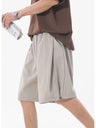 Slight Wrinkles Gathering Straight-fit Five Points Dress Pants Shorts