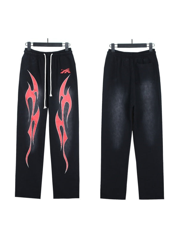 Washing Water Old Printed Hooded Sweatshirt Trousers Set