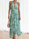 Printed Halter V-neck Sleeveless Maxi Dresses