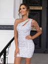 One Shoulder Sequins Chain Waist Shaping One-shoulder Sleeveless Mini&Short Dresses