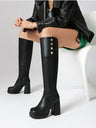 Platform Chunky Heeled Riding Boots With Side Zipper