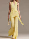 Halter-neck Backless Belt Sleeveless Top And Wide-leg Pants Two-piece Set