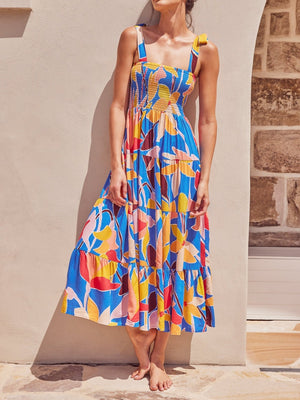 Sleeveless Flowers Printed Long Dress