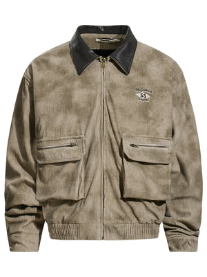 Retro Contrasting Colors Corduroy Letter Splicing Lapel Jackets