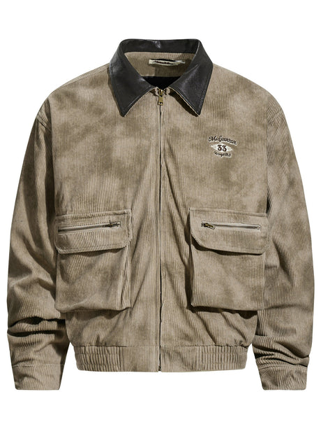 Retro Contrasting Colors Corduroy Letter Splicing Lapel Jackets