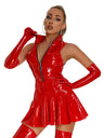 PU Glossy Leather Zipper Sleeveless No Gloves Mini&Short Dresses