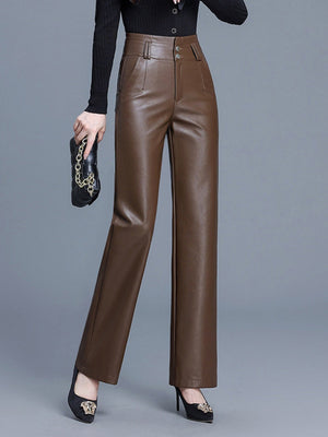 High Waist Slimming PU Leather Straight Pants