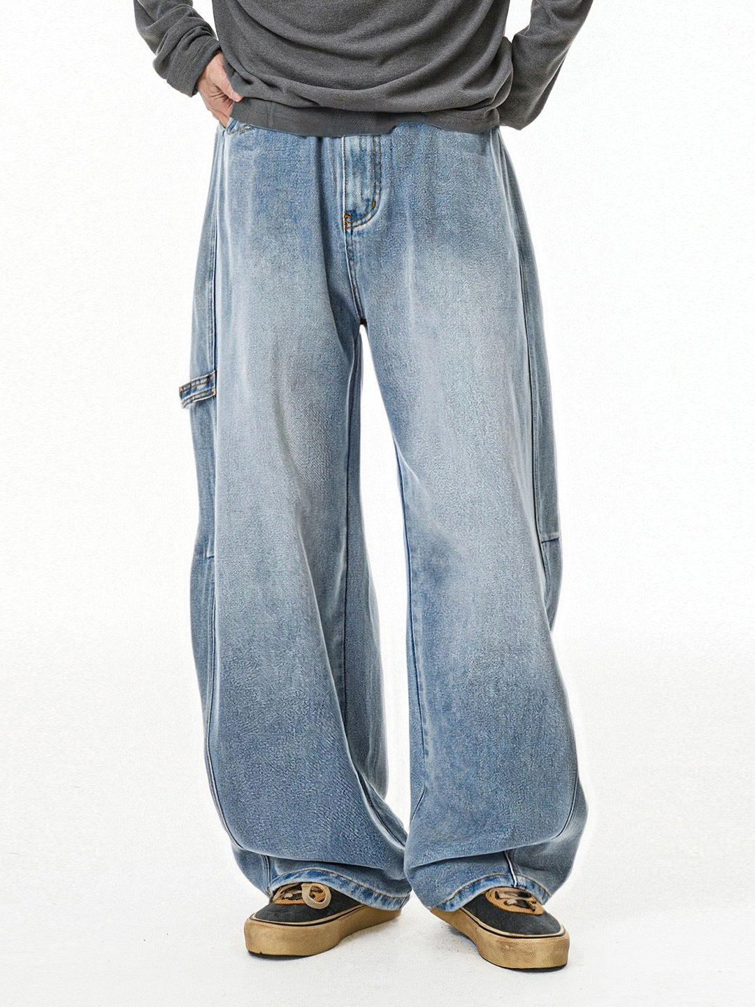 Retro Washing Old Blended Wide-leg Tooling Jeans