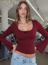 Pullover Square Collar Flared Long Sleeves Bow Decoration Tight Fit Waist-baring T-shirt