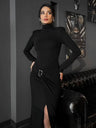 High-neck Split Sexy Slim Fit Hip-length Dress
