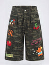 Cartoon Embroidery Camouflage Work Clothes Vibe Wide Leg Five Points Shorts