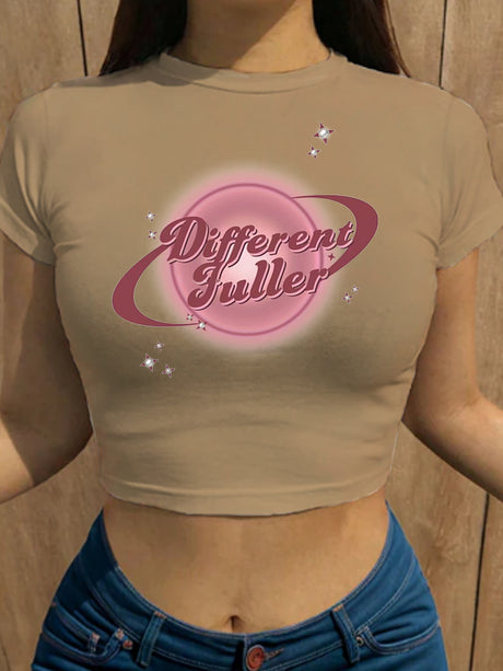 Liber Summer Women's Y2K Hot Girl Print Round Neck Short Sleeve T-Shirt