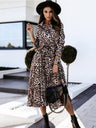 Leopard Print Long Sleeves Large Skirt Maxi Dresses