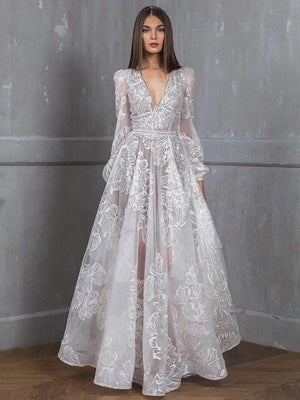 Robes maxi à col en V et broderie en dentelle