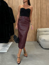 Back Slit In Bodysuit Tight Fit Hip-hugging High Waist PU Leather Midi Skirt