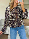 Leopard Long Sleeve Loose Lace Up Shirts