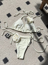 Solid Color Rose Drawstring Two-piece Swimsuit Bikini