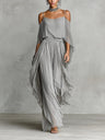 Gray Chiffon Off-shoulder Camisole Wide-leg Pants Two-piece Set