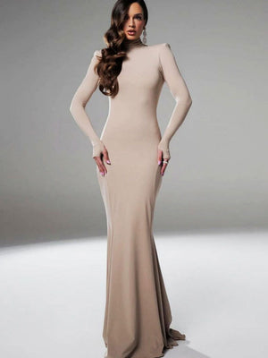 Long-sleeved Open Back Fishtail Character Cocktail Maxi Dress