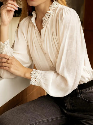 Splicing Lace Trim Commuting Shirts