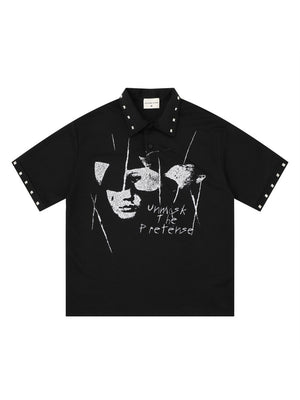 Portrait Printed Loose-fit Ins Metal Orange POLO Shirt