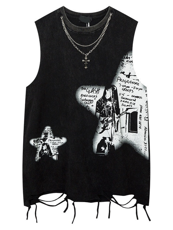 Letter Printed Loose-fit Ins Tank Tops