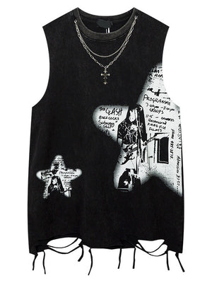 Letter Printed Loose-fit Ins Tank Tops
