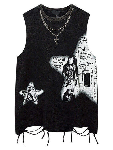 Letter Printed Loose-fit Ins Tank Tops