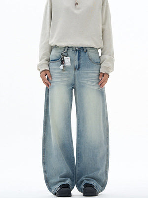 Retro Embroidery Machete Loose Silhouette Mopping Sickle Jeans