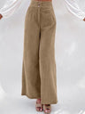 Basic Corduroy Double Buttons Stretch Leisure Straight-leg Trousers