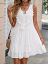 Lace Trim V-neck Sleeveless Tassel Tie Mini&Short Dresses
