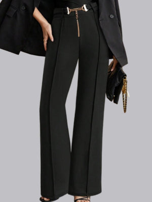 Metal Belt High-waisted Straight-leg Pants Drape Suit Trousers Workplace Pants
