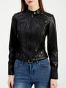 Studs Long Sleeve Stand Collar PU Leather Jackets