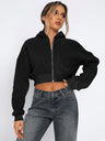 Women's Autumn/Winter Solid Color Zipper Cardigan Long Sleeve Short Hooded Sweatshirt